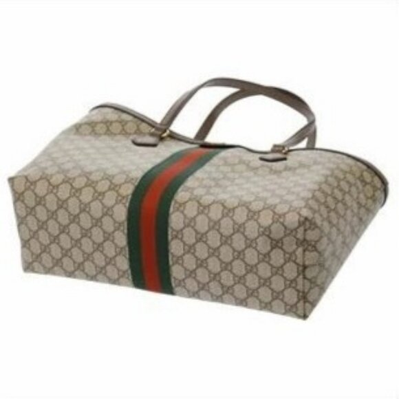 Authentic Gucci GG Supreme Ophidia Monogram Medium Shopping Tote Brown Tan Purse - Picture 7 of 10